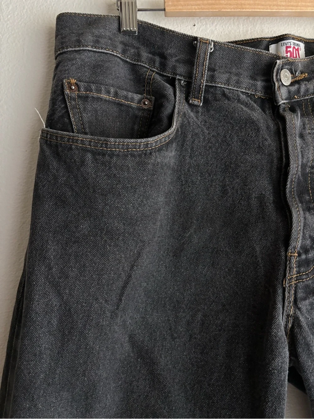 Levi’s 501 Original Straight Leg Button Fly Black Distressed Vintage 90s USA